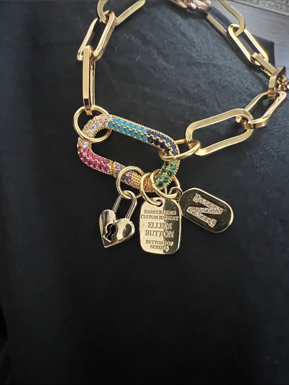 Lot of Bracelets/Bangle & Gold Link Charm Braceletswith Multicolor Pavé Accents
